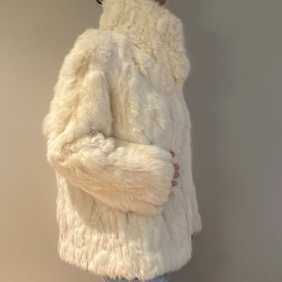 White Rabbit Genuine Fur Coat Vintage Luxury Volume Ilana Pockets S/M - Picture 4 of 9